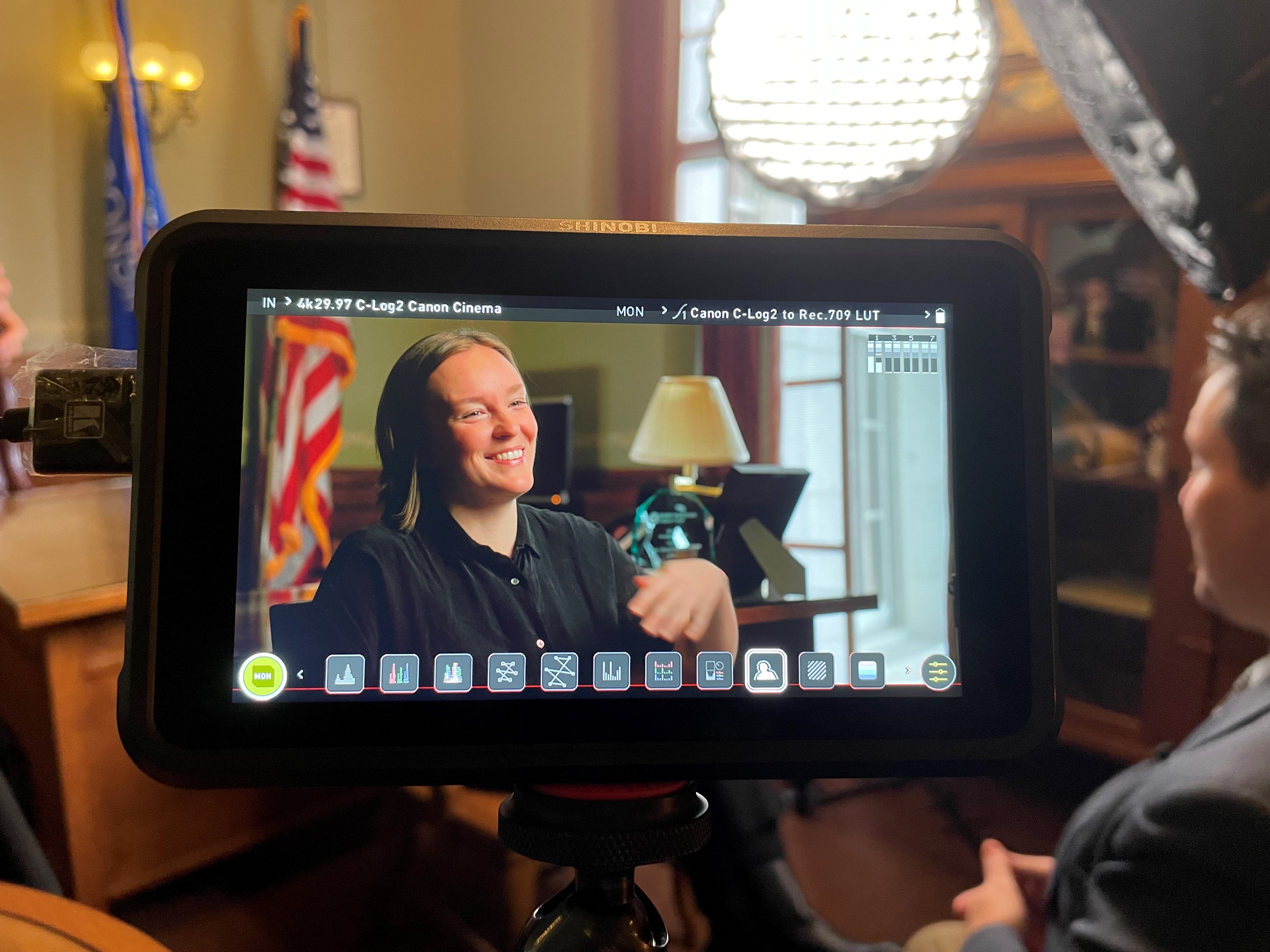 Rep. Neubauer filming an interview with Zac Schultz, PBS Wisconsin