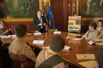 Rep. Goyke speaking with Boy Scouts