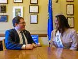 Sen. Spreitzer speaks with Miss Beloit in his Capitol office. 