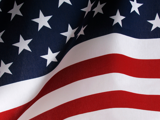 A cartoon graphic with a close-up section of the American flag waving.