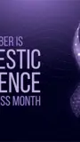 A poster with an illustration of a purple ribbon and the words "October is Domestic Violence Awareness Month".