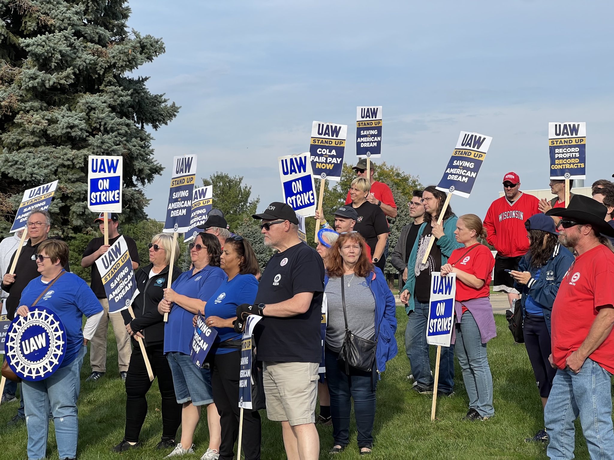 United Auto Workers union members strike for better pay in Hudson, WI. 