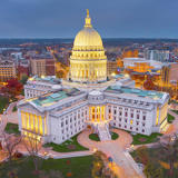 Aerial photo of the Capital at night.