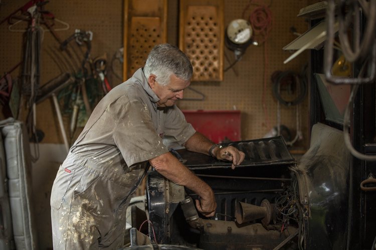Jeff works in his shop at his rural township home